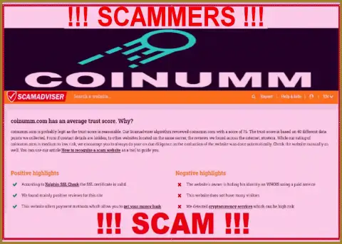 Information about Coinumm Com cheaters from scamadviser com