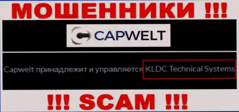 Юридическое лицо компании CapWelt - это KLDC Technical Systems, информация взята с web-сервиса
