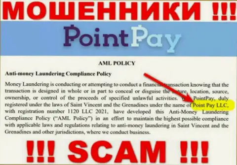 Компанией PointPay владеет Point Pay LLC - сведения с официального web-портала мошенников