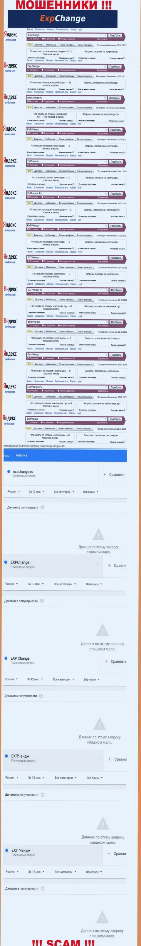 Количество поисковых запросов посетителями сети Интернет инфы о мошенниках ExpChange Ru