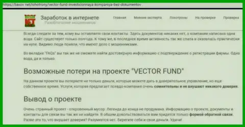 Вектор Фонд - это денежная пирамида, имея дело с которой вы лишитесь финансовых средств (недоброжелательный отзыв)