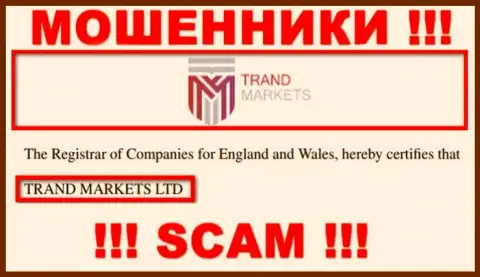 Юридическое лицо компании TrandMarkets - это TRAND MARKETS LTD, инфа позаимствована с официального сайта