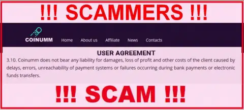 Coinumm Com scammers are not liable for clientage losses