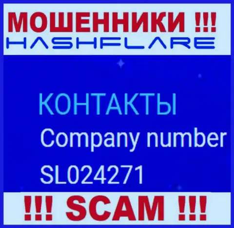 Номер регистрации, под которым зарегистрирована контора ХэшФлэир: SL024271