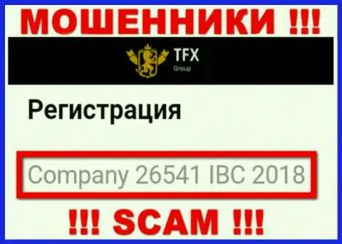 Номер регистрации, который принадлежит мошеннической организации TFX-Group Com - 26541 IBC 2018