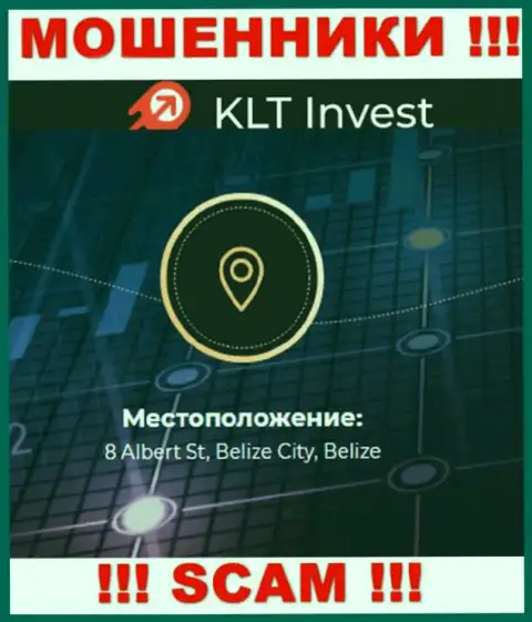 Нереально забрать назад финансовые вложения у KLT Invest - они осели в оффшорной зоне по адресу 8 Albert St, Belize City, Belize