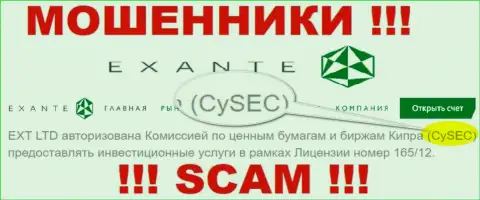 CySEC - это мошеннический регулятор, вроде как контролирующий деятельность Exante Eu