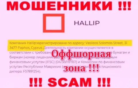 Старайтесь держаться как можно дальше от оффшорных интернет-мошенников Hallip !!! Их адрес - Василеос Соломос Стрит, 31 3477 Пафос, Кипр