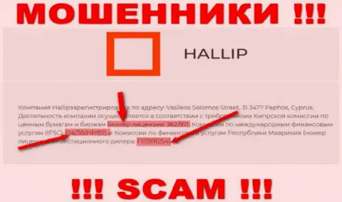 Не взаимодействуйте с обманщиками Hallip - наличием номера лицензии, на сайте, затягивают доверчивых людей