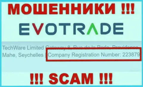 Весьма рискованно совместно работать с организацией EvoTrade, даже при явном наличии регистрационного номера: 223879