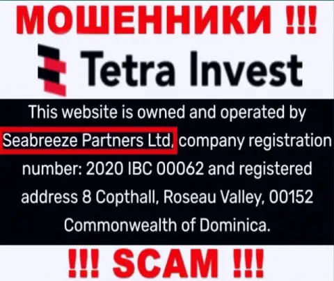 Юридическим лицом, владеющим internet-мошенниками Тетра Инвест, является Seabreeze Partners Ltd