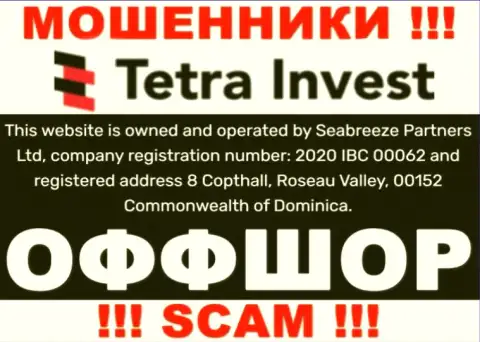 На web-портале шулеров ТетраИнвест говорится, что они расположены в оффшорной зоне - 8 Copthall, Roseau Valley, 00152 Commonwealth of Dominica, осторожно