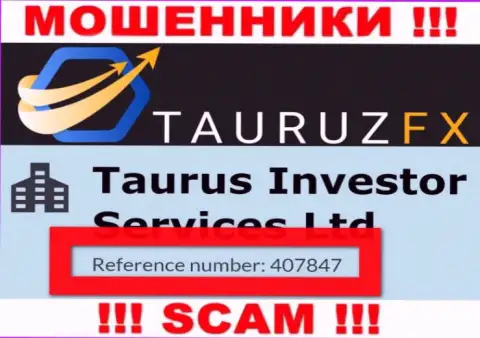 Регистрационный номер, принадлежащий противоправно действующей конторе ТаурузФИкс - 407847
