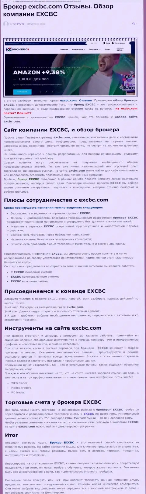 Публикация об ФОРЕКС дилинговой организации ЕХ Брокерс на онлайн-ресурсе Otzyvys Ru