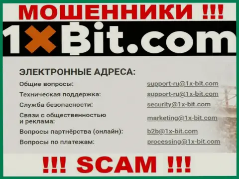 Электронный адрес internet мошенников 1ХБит, который они указали у себя на официальном веб-портале