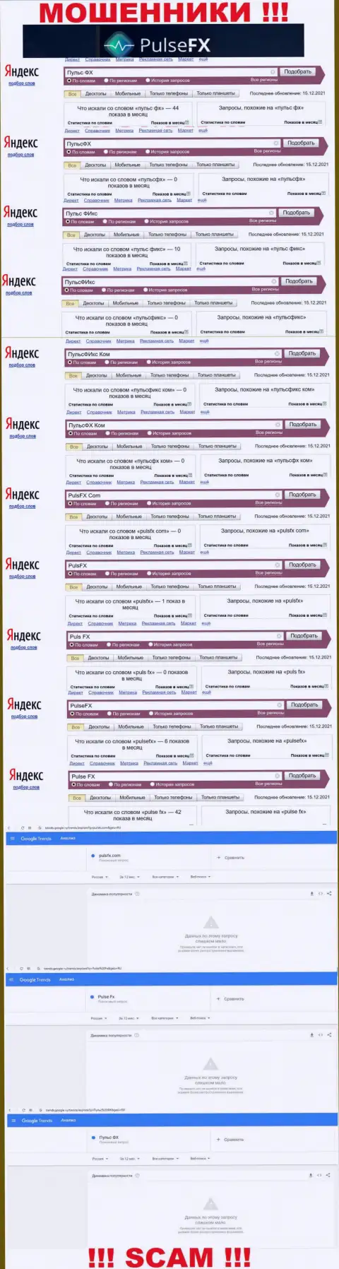 Количество online запросов в глобальной сети интернет по бренду жуликов ПульсФХ