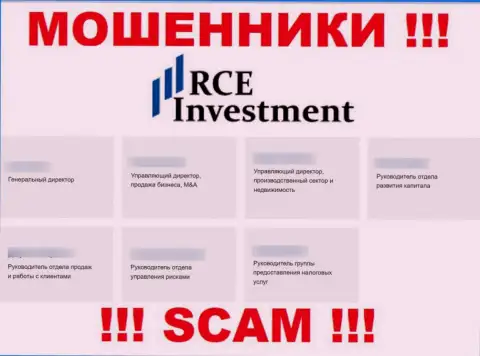 На веб-сайте мошенников RCE Investment, размещены левые данные о непосредственном руководстве