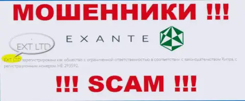 Конторой EXANTE управляет XNT LTD - данные с официального веб-сайта мошенников