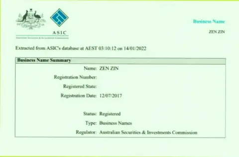 Юридическая информация о регистрации брокерской компании Зинейра Ком