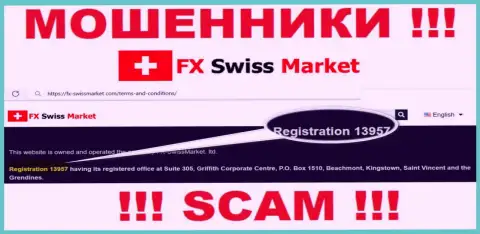 Как представлено на официальном сайте мошенников FX-SwissMarket Ltd: 13957 - это их рег. номер