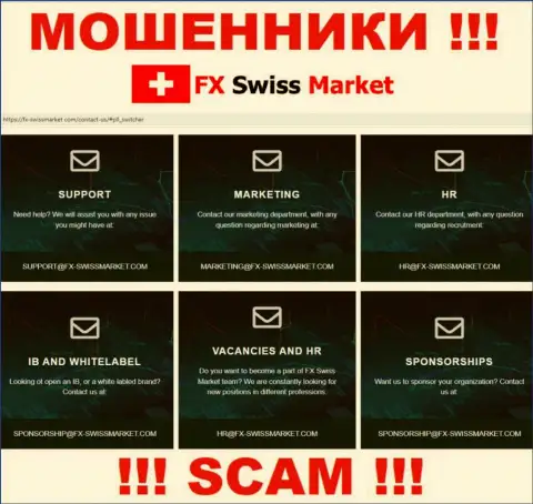 Е-майл, который internet обманщики FX SwissMarket предоставили у себя на официальном интернет-портале