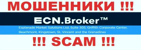 Противоправно действующая организация ECNBroker расположена в офшорной зоне по адресу: Suite 305, Griffith Corporate Center, Beachmont, Kingstown, St. Vincent and the Grenadine, будьте осторожны