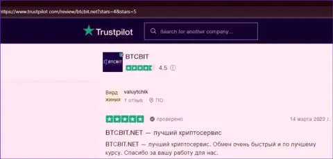 Точка зрения клиентов обменника BTC Bit об качестве сервиса криптовалютной online обменки, размещенные на веб-сайте Trustpilot Com