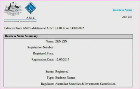Регистрация брокерской фирмы Зиннейра Ком Австралийской комиссией по ценным бумагам и инвестициям