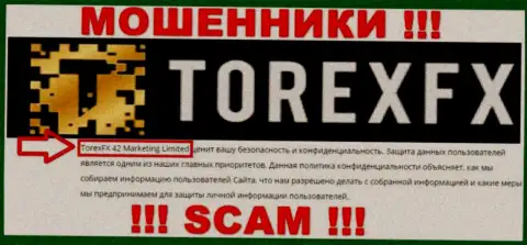Юридическое лицо, которое управляет интернет-мошенниками Torex FX - это Торекс ФХ 42 Маркетинг Лтд