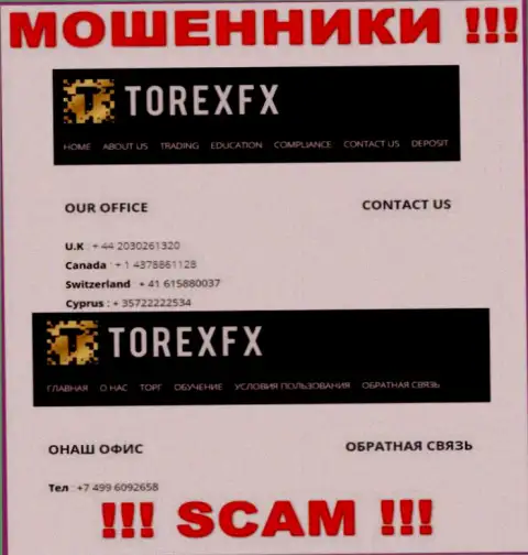 В запасе у интернет мошенников из организации TorexFX имеется не один номер телефона